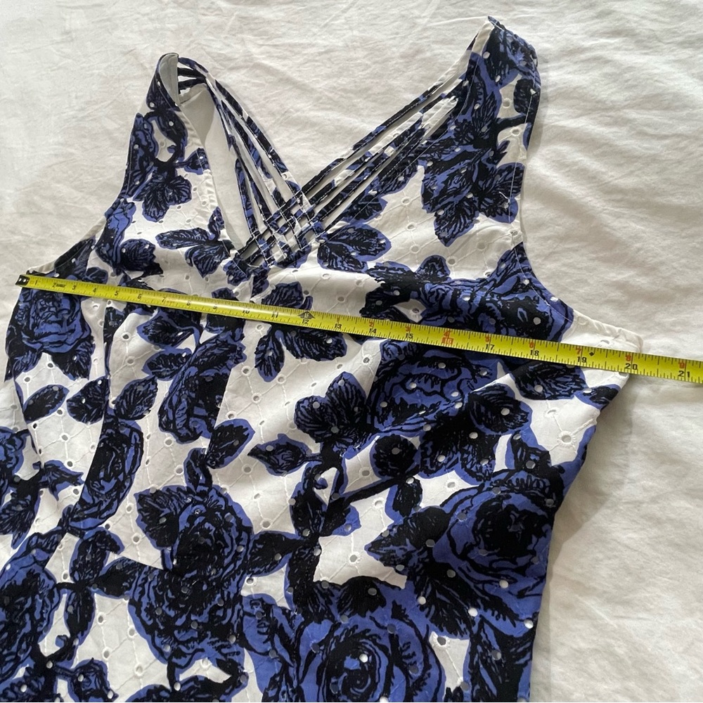 Adrianna Papell Floral Print Fit and Flare Dress Blue White - Picture 8 of 14